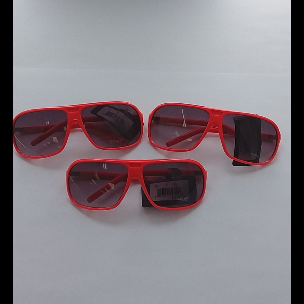 Neon pink wrap around rectangle tinted sunglasses
